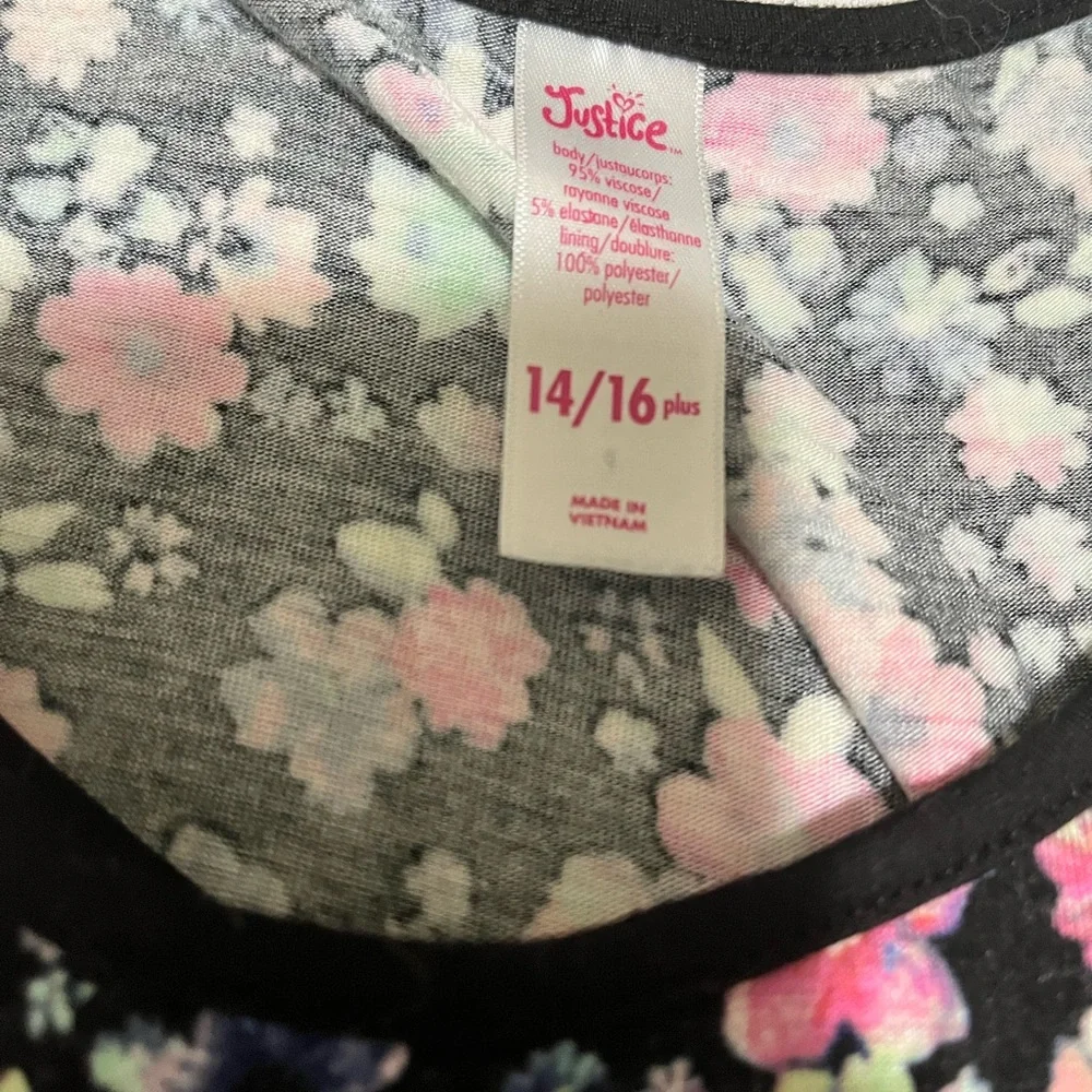 Justice Girls Floral Dress Sleeveless Size 14/16 Flowers Flowy.